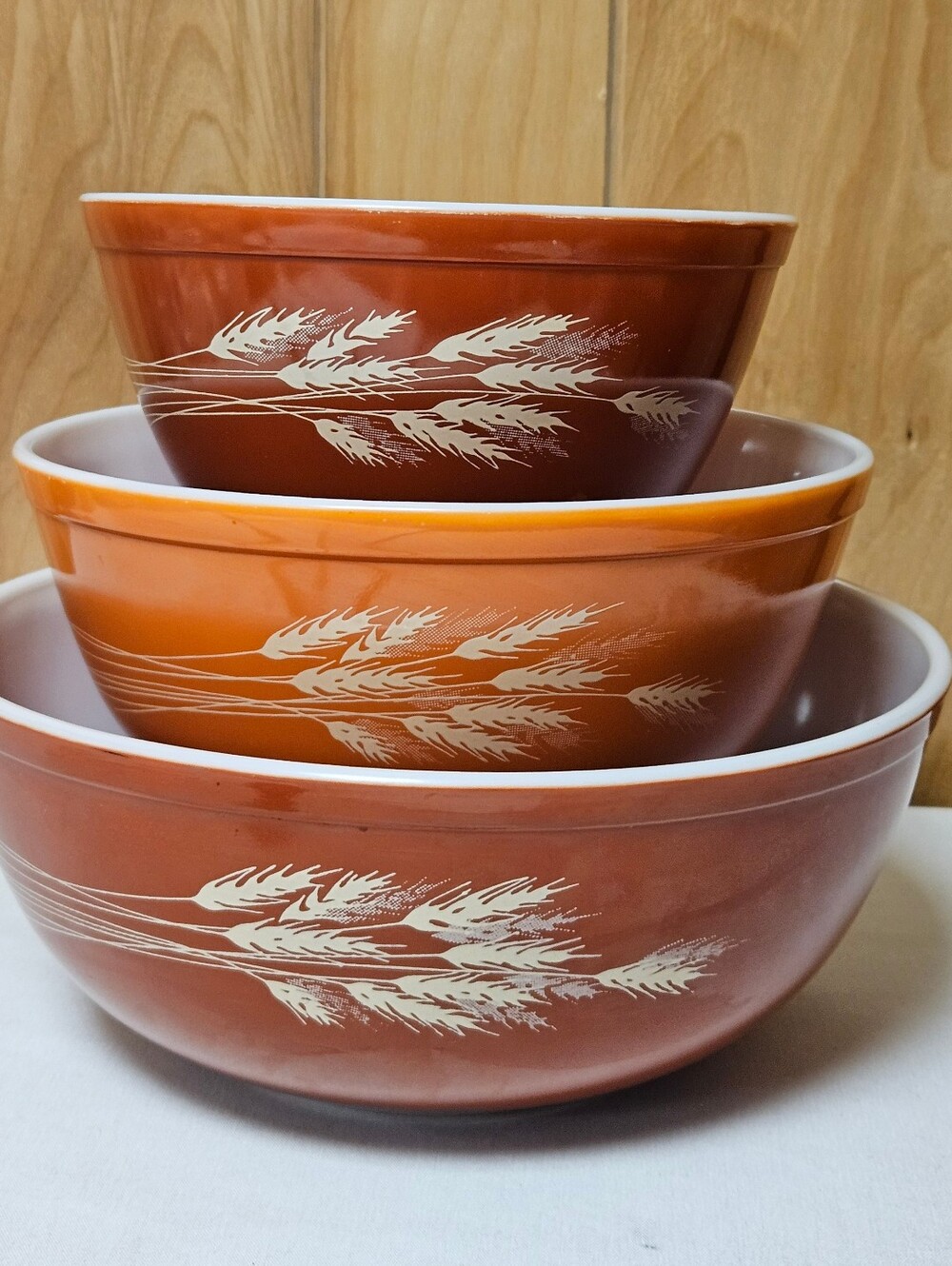 Vintage Pyrex Autumn Harvest Wheat Mixing Nesting Bowls -Set Of 3 -402, 403, 404